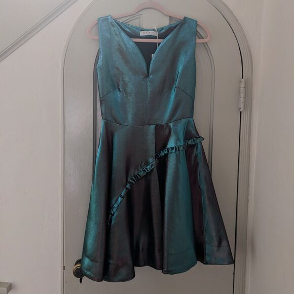 NWT PARAKIAN Formal Metallic Changeable Teal/Burgundy Fit & Flare Dress, Size 4 - Picture 10 of 15